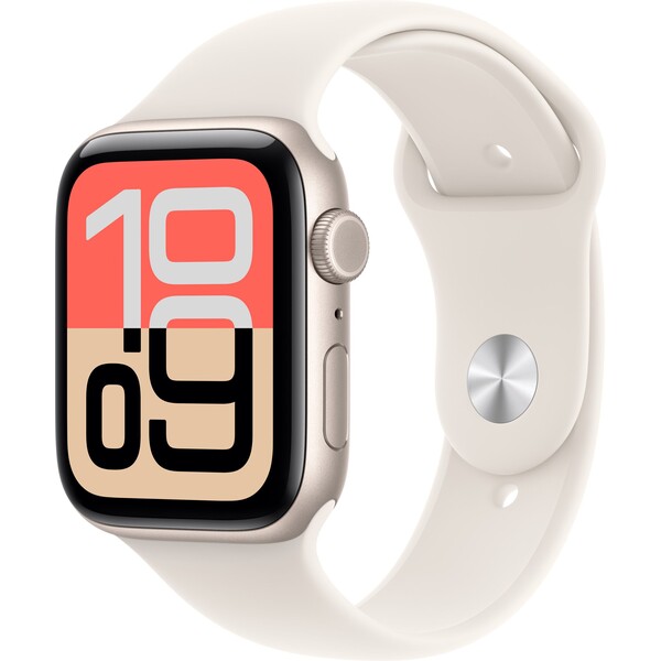 Apple Watch SE 3 (2025) Cellular 44mm Hvězdně bílý hliník s hvězdně bílým sportovním řemínkem S/M