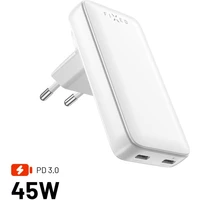 FIXED Slim Traveller GaN cestovní nabíječka s 2x USB-C a adaptéry (45W) bílá - Nabíječky