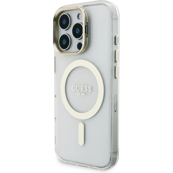Guess PC/TPU Electroplated Stand Camera Frame MagSafe kryt s vyměnitelným pozadím iPhone 16 Pro - Pouzdra - Obrázek 99513b7163144d33abd92b8e341bbdad
