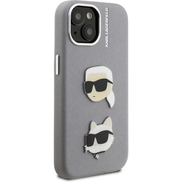 Karl Lagerfeld Grained PU K&CH Heads kryt iPhone 15 šedý - Pouzdra - Obrázek 998396ebfc6e44798c31404684b6c729
