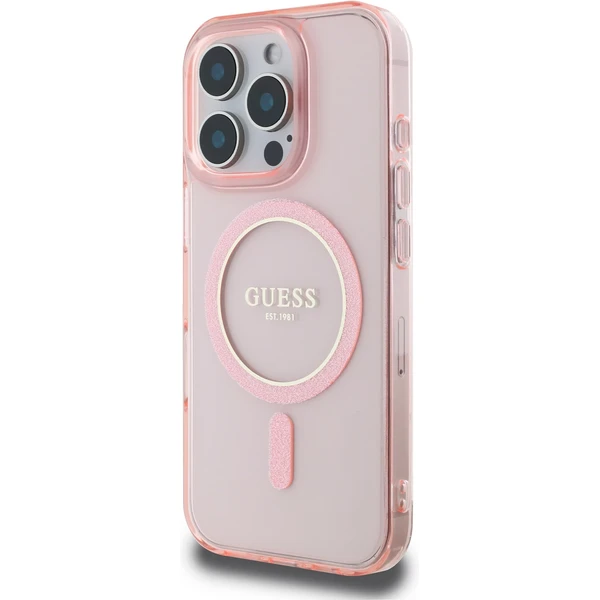 Guess IML Glitter Ring MagSafe kryt pro iPhone 16 Pro růžový - Pouzdra - Obrázek 99cbc18d5b2f431998bfbbc8a0496d91