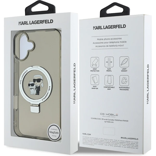 Karl Lagerfeld Ringstand Karl and Choupette MagSafe kryt pro iPhone 16 Plus černý - Pouzdra - Obrázek 99fca32d75a3476d809a3e63c543bdfe