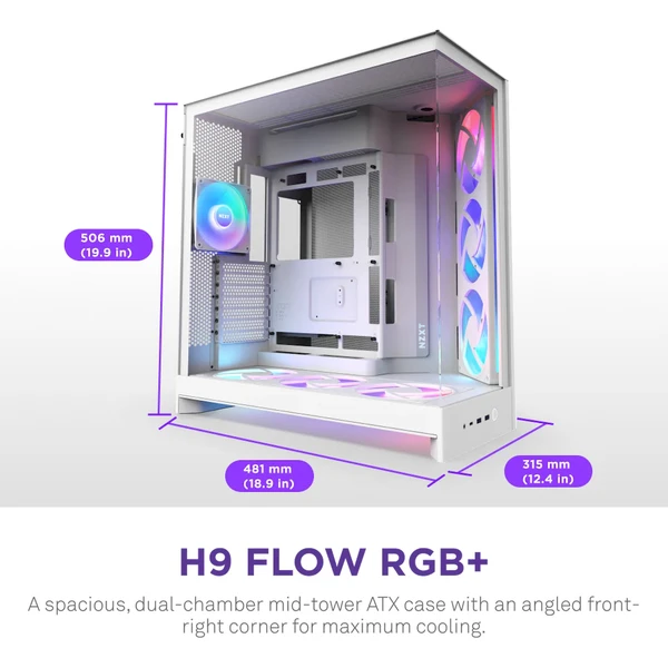 NZXT H9 Flow RGB+ bílá - Počítačové skříně - Obrázek 9B7K000K01