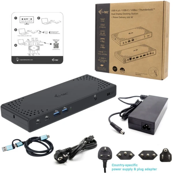 i-tec USB 3.0 / USB-C / Thunderbolt Dual Display dokovací stanice s PD 100W - Dokovací stanice - Obrázek 9BP8000601