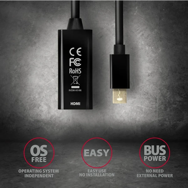 AXAGON Mini DisplayPort/HDMI 1.4 redukce 0,18m černá - Kabely a redukce - Obrázek 9FD0700301