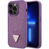 Guess Rhinestones Triangle Metal Logo Kryt pro iPhone 15 Pro fialový - Pouzdra