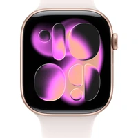 Apple Watch Series 11 (46mm) Růžově zlatý hliník se světle ruměným sportovním řemínkem S/M - Chytré hodinky