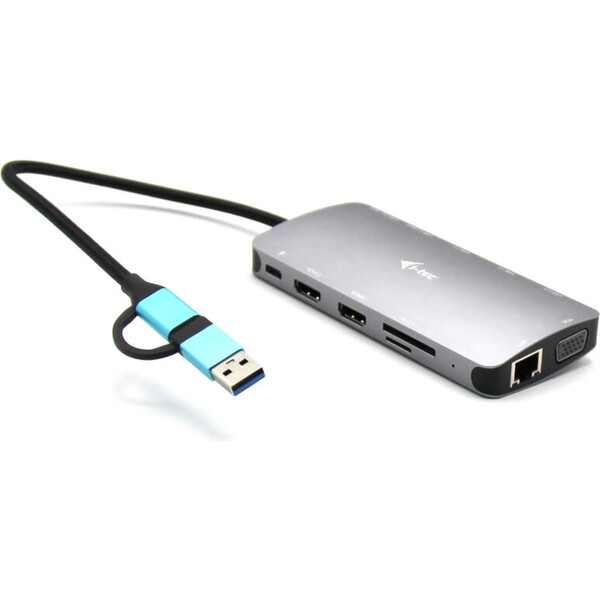 i-Tec USB 3.0 USB-C/Thunderbolt 3x Display Metal Nano Dock with LAN + Power Delivery 100 W CANANOTDO Stříbrná
