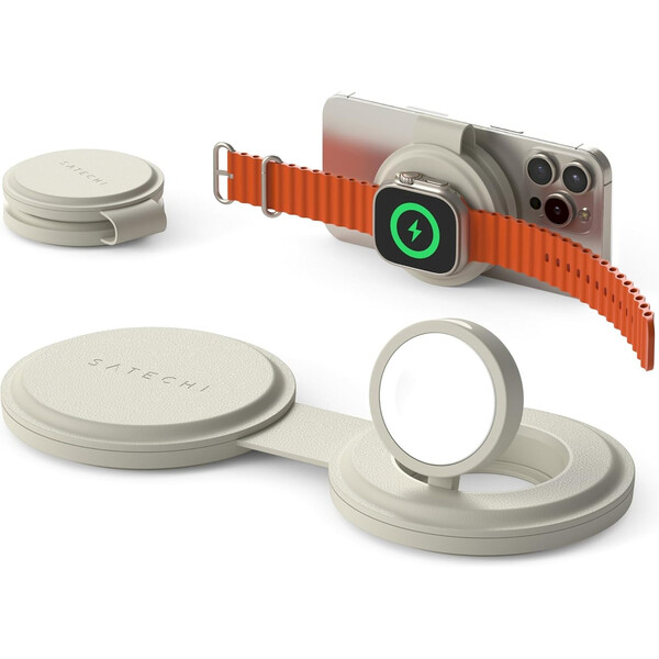 Satechi OntheGo 2v1 bezdrátová nabíječka béžová Béžová