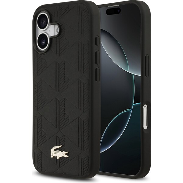 Lacoste PU Nomogramme Gold Logo MagSafe kryt iPhone 17 černý