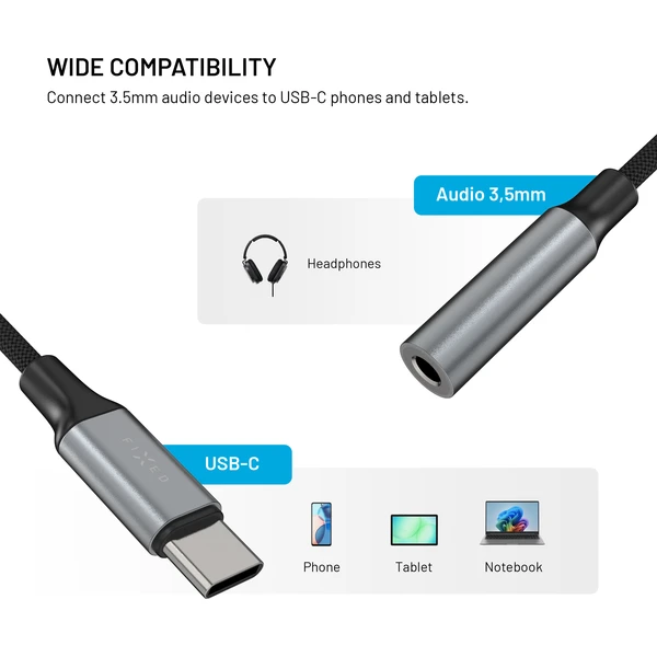 FIXED Link hliníková redukce USB-C na 3,5mm jack, vesmírně šedá - Kabely a redukce - Obrázek 9ad737054fdb420484fb9153c60fc91a
