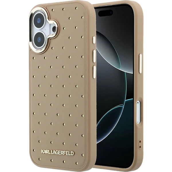 Karl Lagerfeld PU Perforated Gold Dots MagSafe kryt iPhone 17 béžový
