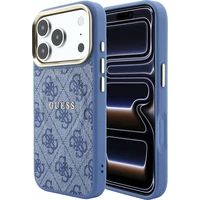 Guess PU Leather 4G Gold Frame Embossed MagSafe kryt iPhone 18 Pro modrý - Pouzdra