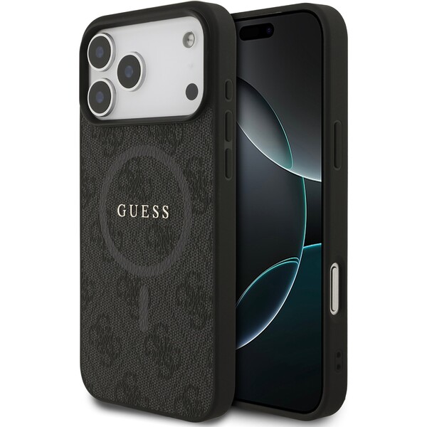 Guess PU Leather 4G Colored Ring MagSafe Zadní Kryt pro iPhone 17 Pro Max černý
