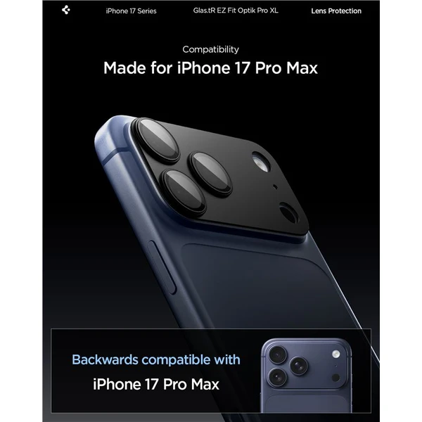 Spigen Glass tR EZ Fit Optik Pro XL sklo na fotoaparát iPhone 17 Pro Max černé - Ochranné folie a skla - Obrázek 9dfcd9cedbd746adb79cf94035763799
