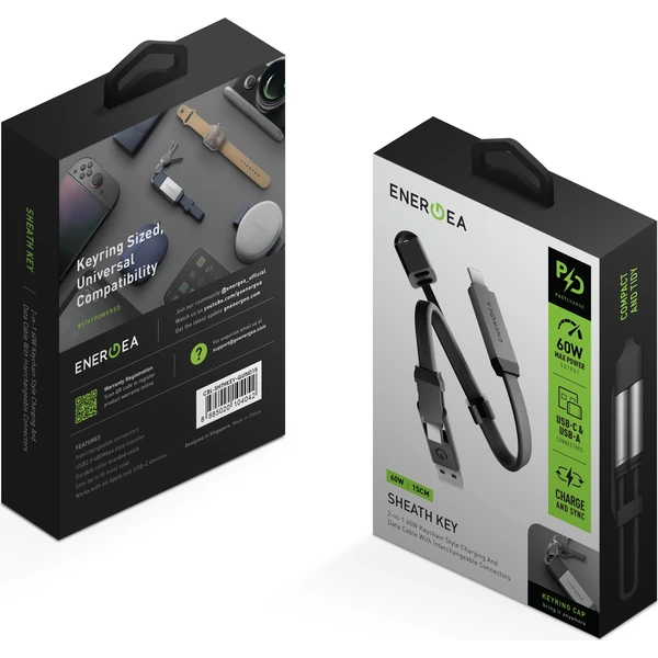ENERGEA Sheath Key 2v1 USB-C/USB-A kabel, 480 Mb/s, 60W, 15 cm, gunmetal - Kabely a redukce - Obrázek 9e216bb673fb417a95ffb592e839e77b