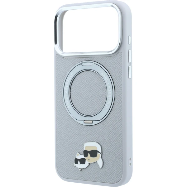 Karl Lagerfeld PU Grained K&CH Heads Ring Stand Magsafe kryt iPhone 18 Pro Max šedý - Pouzdra - Obrázek 9ef440e076b140beae6ff02db3fa89ec