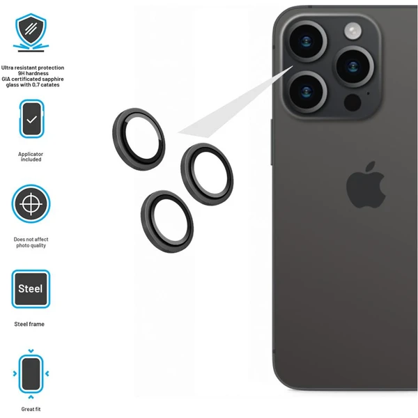 FIXED Sapphire Camera Glass ochranná skla Apple iPhone 15 Pro/15 Pro Max černá - Ochranné folie a skla - Obrázek 9f01a1e96a364fa1a8b2154bc732519a