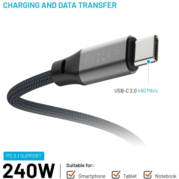 FIXED USB-C/USB-C magnetický napájecí kabel 240W 1,2m šedý - Kabely a redukce - Obrázek 9f1bc23bb2bb4ac6b4f3b1794c605dce