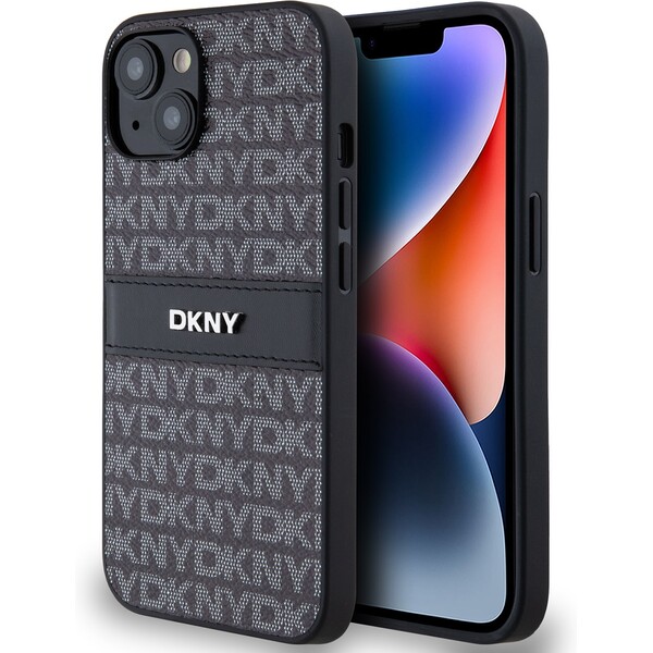 DKNY PU Leather Repeat Pattern Tonal Stripe kryt iPhone 14 černý