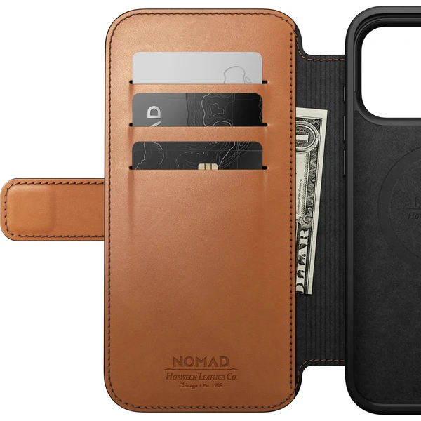 Nomad Modern Leather Folio (Horween) MagSafe kožené pouzdro iPhone 18 Pro Max Saddle - Pouzdra - Obrázek 9fba222eff3c47419d3297c11174c46a