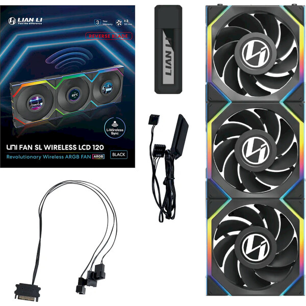 Lian Li UNI FAN SL Wireless LCD ventilátor 3x120 mm + ovladač černý - Ventilátory pro PC - Obrázek A0AS000K01