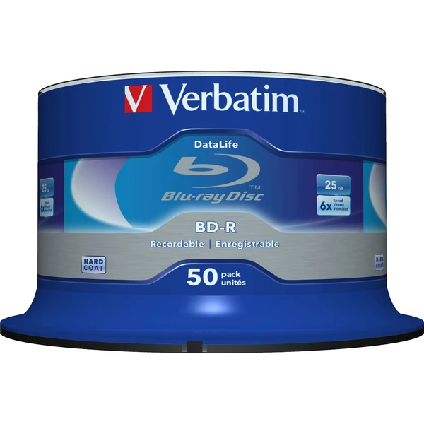 VERBATIM BD-R SL Datalife (50 ks) Blu-Ray/Spindle/6x/25GB - Optické disky - Obrázek A0G2000K01