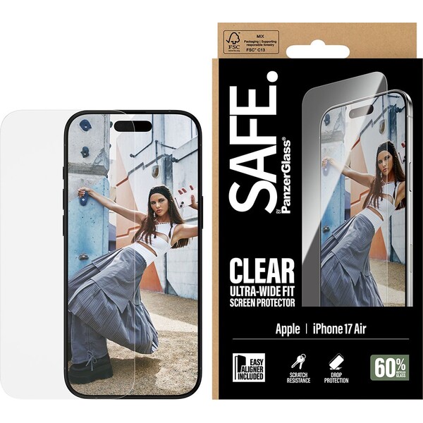 PanzerGlass® SAFE Ultra-Wide Fit sklo Apple iPhone 17 Air s instalačním rámečkem