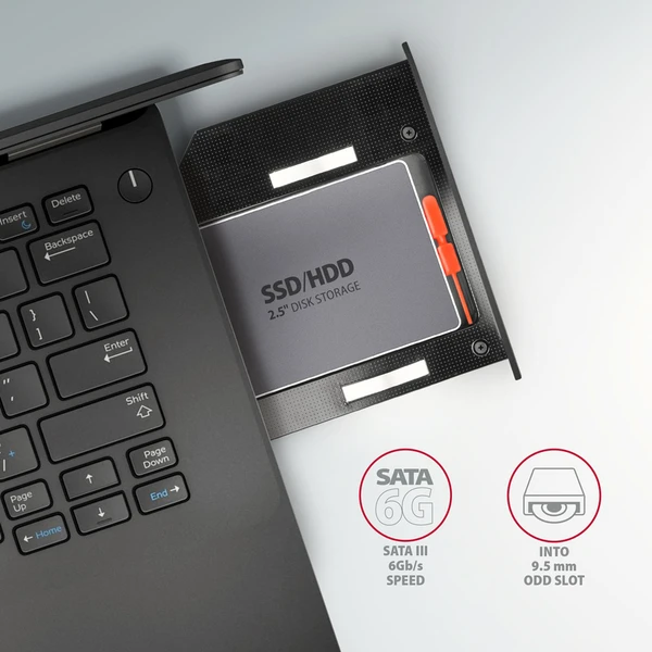 AXAGON RSS-CD09 rámeček pro 2.5" SSD/HDD do DVD slotu 9.5 mm - Rámečky na disky - Obrázek A2J0000P01