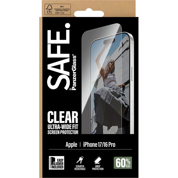 PanzerGlass® SAFE Ultra-Wide Fit sklo Apple iPhone 17/16 Pro s instalačním rámečkem - Ochranné folie a skla - Obrázek A2KH000K01