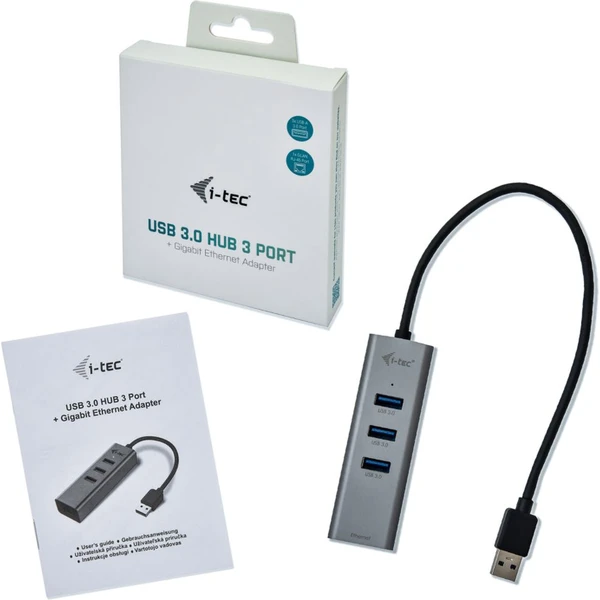i-tec USB 3.0 Metal HUB 3 Port + Gigabit Ethernet Adapter - USB huby - Obrázek A39B000501