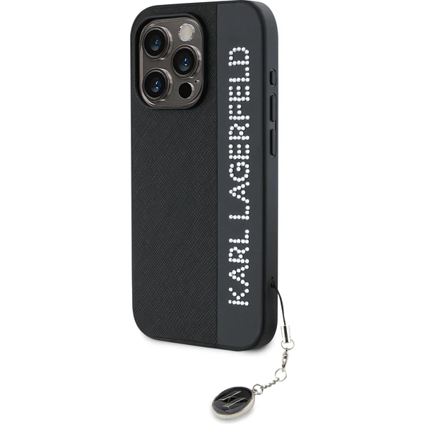 Karl Lagerfeld PU Saffiano Rhinestone Charm zadní kryt iPhone 15 Pro černý - Pouzdra - Obrázek A4N5000J01