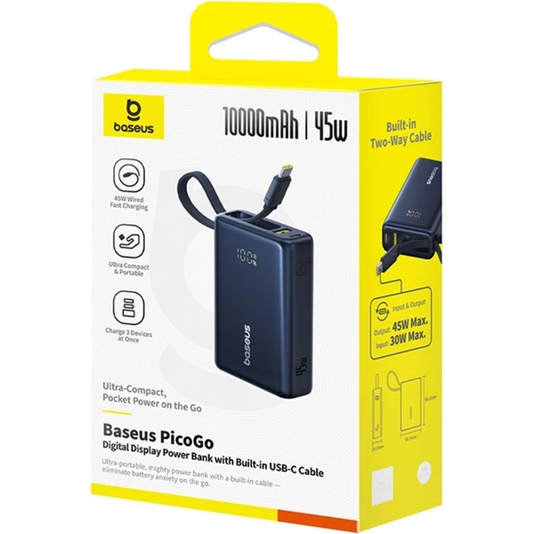 Baseus PicoGo powerbanka 10000mAh 45W s digitálním displejem a kabelem USB-C černá - Powerbanky - Obrázek A5AE000N01