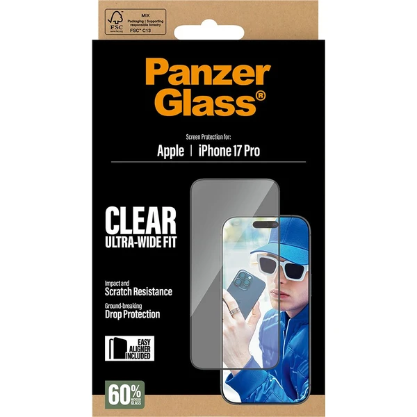 PanzerGlass® Ultra-Wide Fit sklo Apple iPhone 17 Pro s instalačním rámečkem - Ochranné folie a skla - Obrázek A5KH000K01