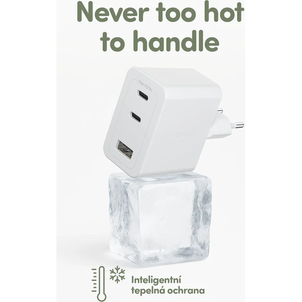 PanzerGlass® empower nabíječka Turbo GaN (70 W) 2x USB-C + 1x USB-A, bílá - Nabíječky - Obrázek A63J000K01
