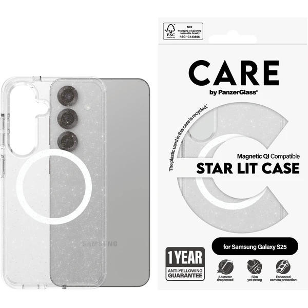 PanzerGlass® CARE kryt Samsung Galaxy S25 Star Lit třpytivý/bílý QI - Pouzdra - Obrázek A6FC000J01
