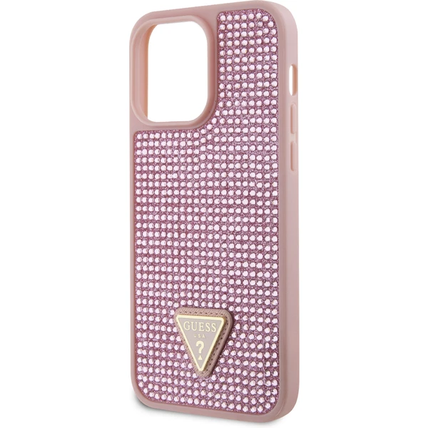 Guess Rhinestones Triangle Metal Logo Kryt pro iPhone 15 Pro Max růžový - Pouzdra - Obrázek A892000N01