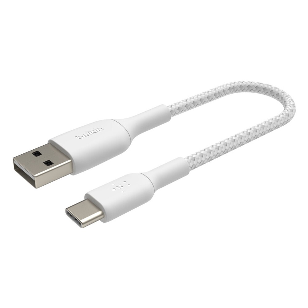 Belkin BOOST Charge Braided USB-C/USB-A odolný kabel, 15cm, bílý