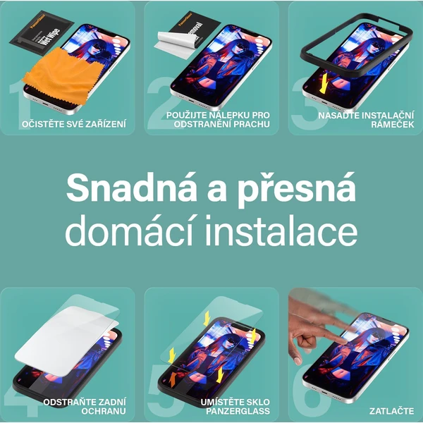 PanzerGlass® SAFE Ultra-Wide Fit sklo Apple iPhone 17e/16e/14/13/13 Pro s instalačním rámečkem - Ochranné folie a skla - Obrázek A9GD000J01