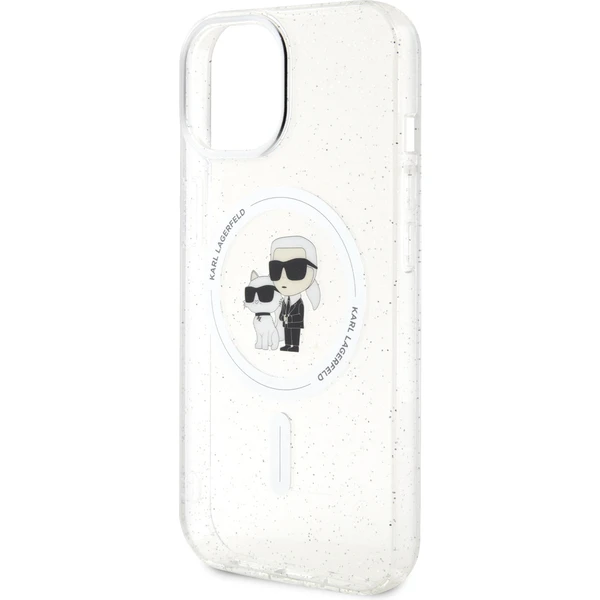 Karl Lagerfeld IML Glitter Karl and Choupette MagSafe kryt iPhone 15 čirý - Pouzdra - Obrázek ABI8000601