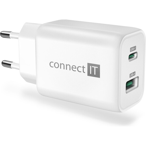 CONNECT IT Wanderer2 GaN nabíjecí adaptér 1×USB-C + 1xUSB-A bílý 33W PD CWC-2080-WH Bílá