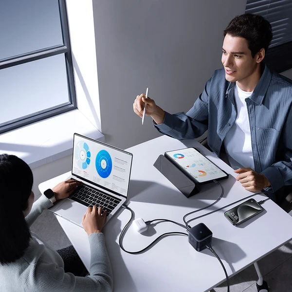 Baseus Super GaN Charger nabíjecí stanice 100W, 3xUSB-C, USB-A 1m kabel černá - Nabíječky - Obrázek ADGE000L01