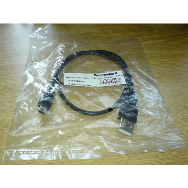 PremiumCord USB-A/MiniUSB-B kabel 0,5m černý - Kabely a redukce - Obrázek ADTU000501