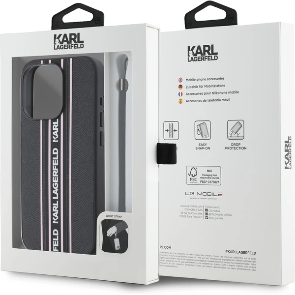 Karl Lagerfeld PU Saffiano Athleisure Stripe and Strap zadní kryt iPhone 15 Pro Max růžový - Pouzdra - Obrázek AHN5000J01