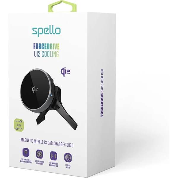 Spello ForceDrive Qi2 Cooling (15W) držák do auta s nabíjením černý - Držáky - Obrázek AHPD000K01