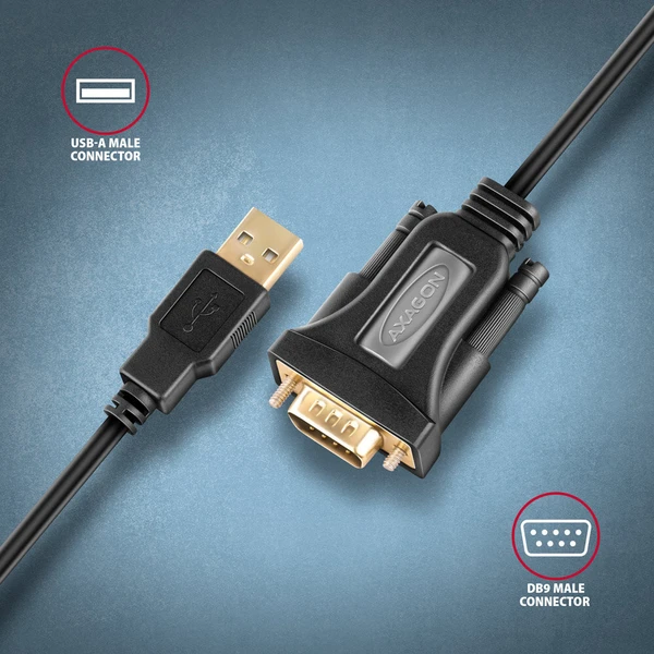 AXAGON USB-A/COM(DE-9) redukce 1,5m černá - Kabely a redukce - Obrázek AHS6000701