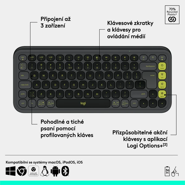 Logitech POP ICON KEYS (US) klávesnice grafitová - Klávesnice - Obrázek AIU8000O01