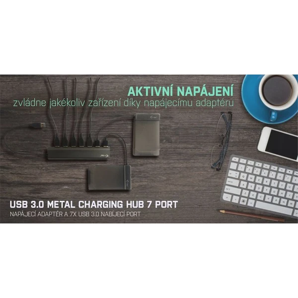 iTec USB 3.0 Hub 7-Port se síťovým zdrojem - USB huby - Obrázek AJ62000301