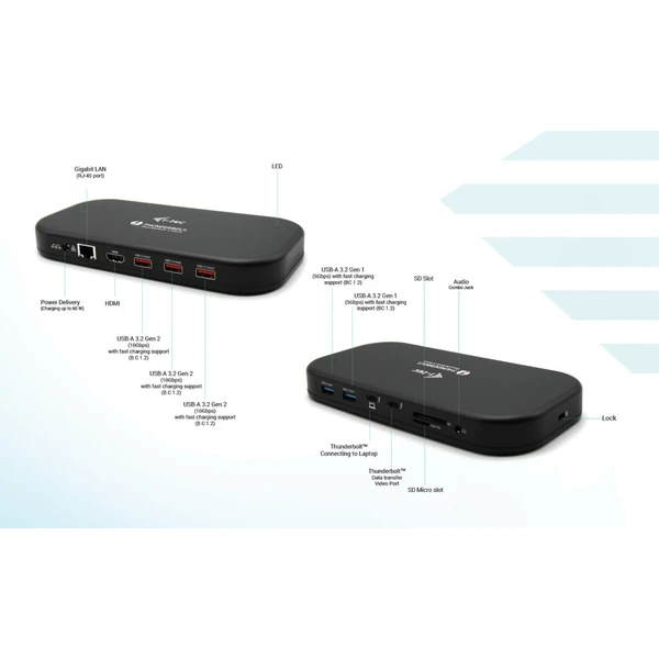 i-tec Thunderbolt 3 Dual 4K Docking Station + Power Delivery - Dokovací stanice - Obrázek ALIXF00101