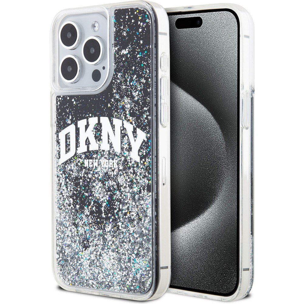 DKNY Liquid Glitter Arch Logo kryt iPhone 15 Pro Max černý
